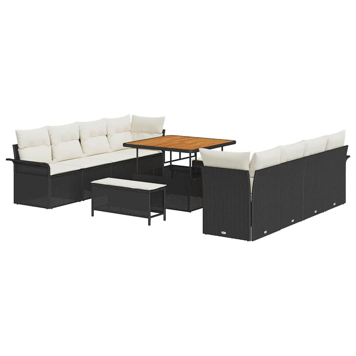 Havesofa Sæt med pude 11 pcs Sort polyrattan