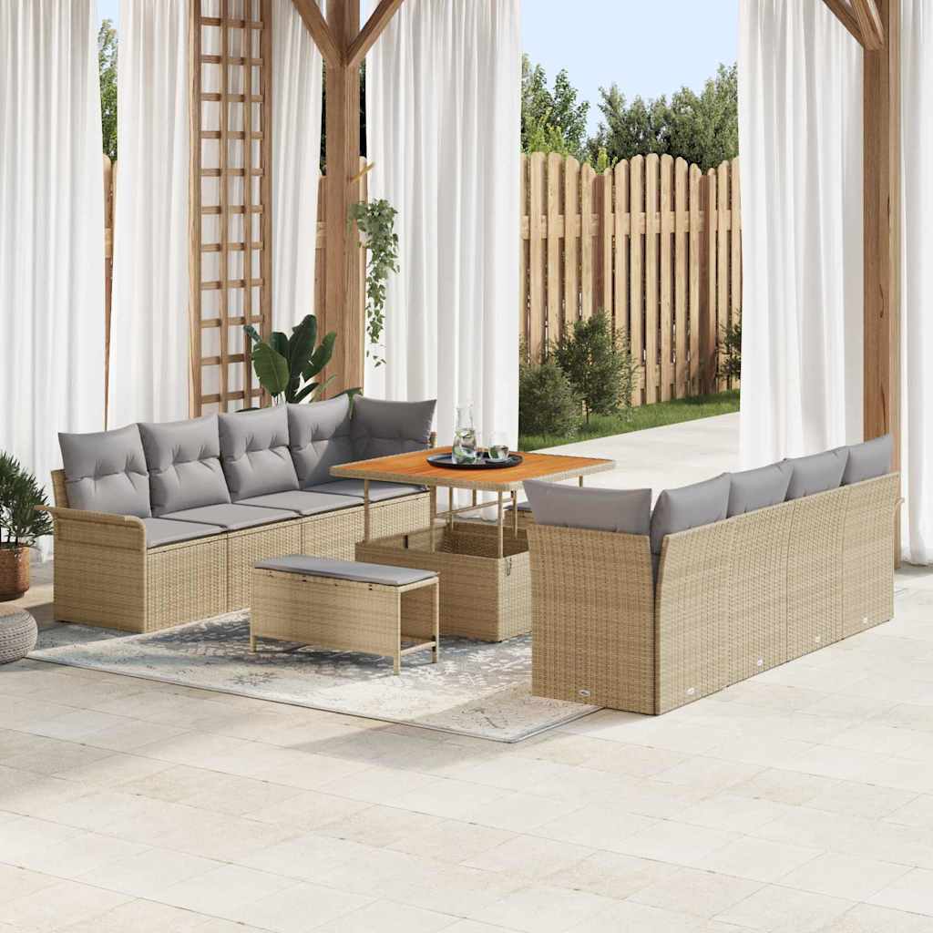 Havesofa Sæt 11 stk. Beige polyrattan