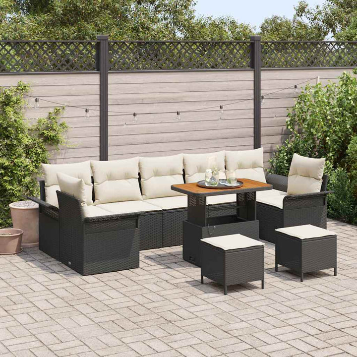 Havesofa Sæt 10 stk. Sort polyrattan