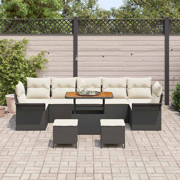 Havesofa Sæt 10 stk. Sort polyrattan