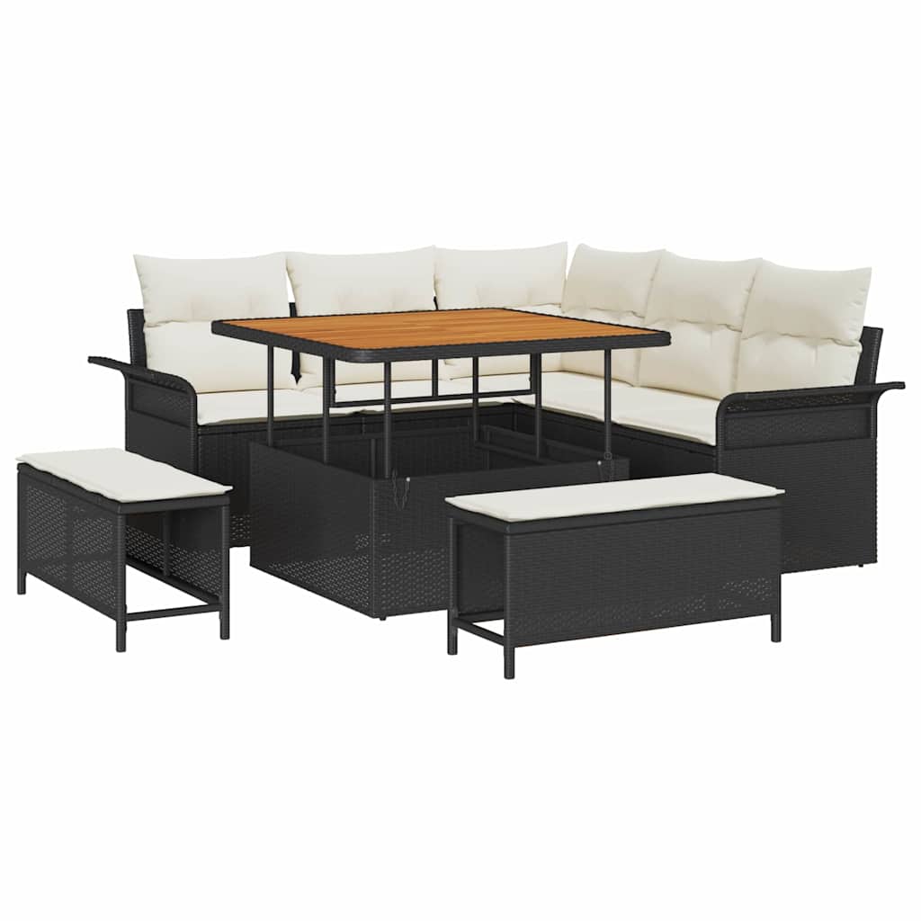 Havesofa Sæt 8 stk. Sort polyrattan