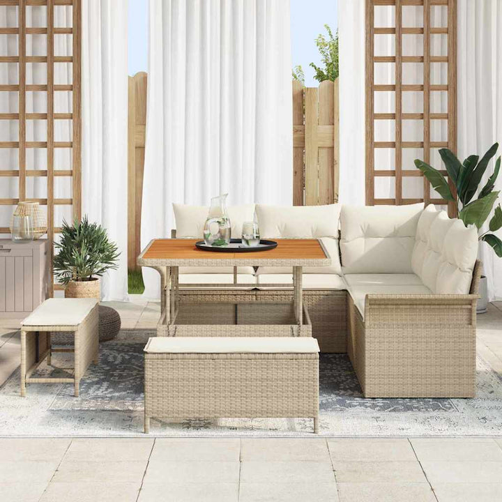 Havesofa Sæt med pude 8 pcs Beige polyrattan