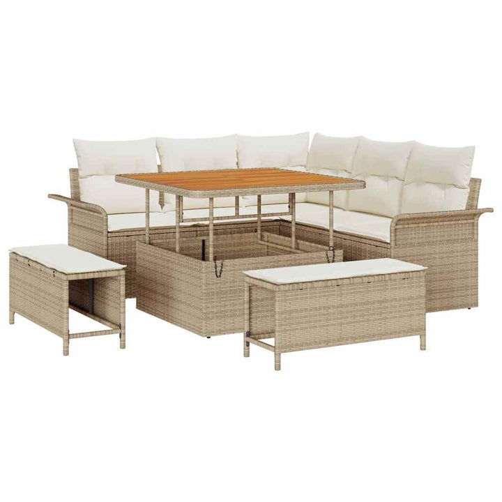Havesofa Sæt med pude 8 pcs Beige polyrattan