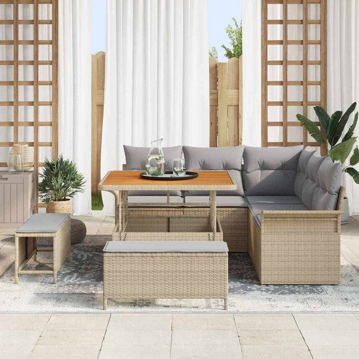 Havesofa Sæt med pude 8 pcs Beige polyrattan