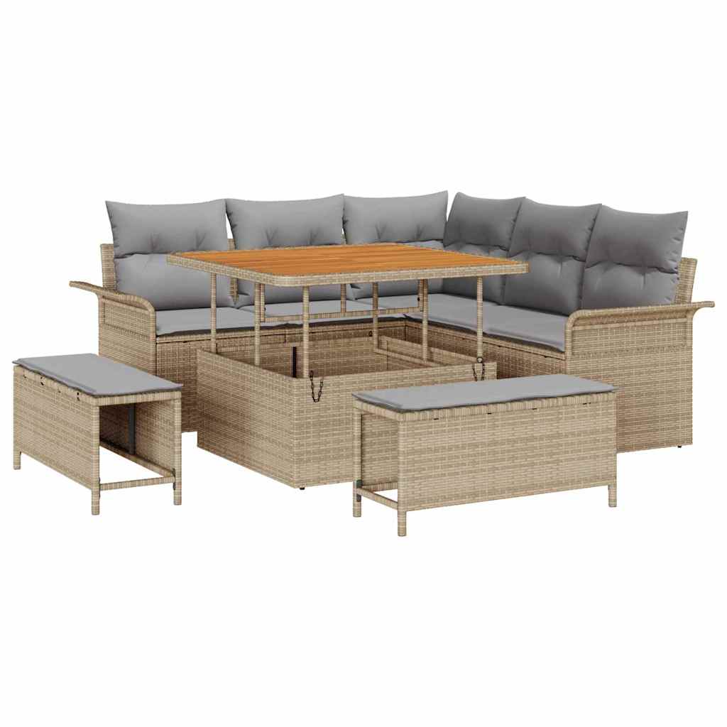 Havesofa Sæt med pude 8 pcs Beige polyrattan