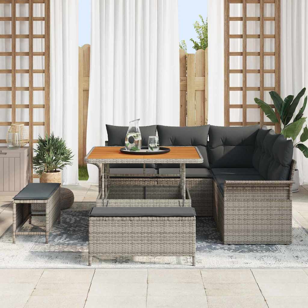 Havesofa Sæt med pude 8 pcs Grå polyrattan