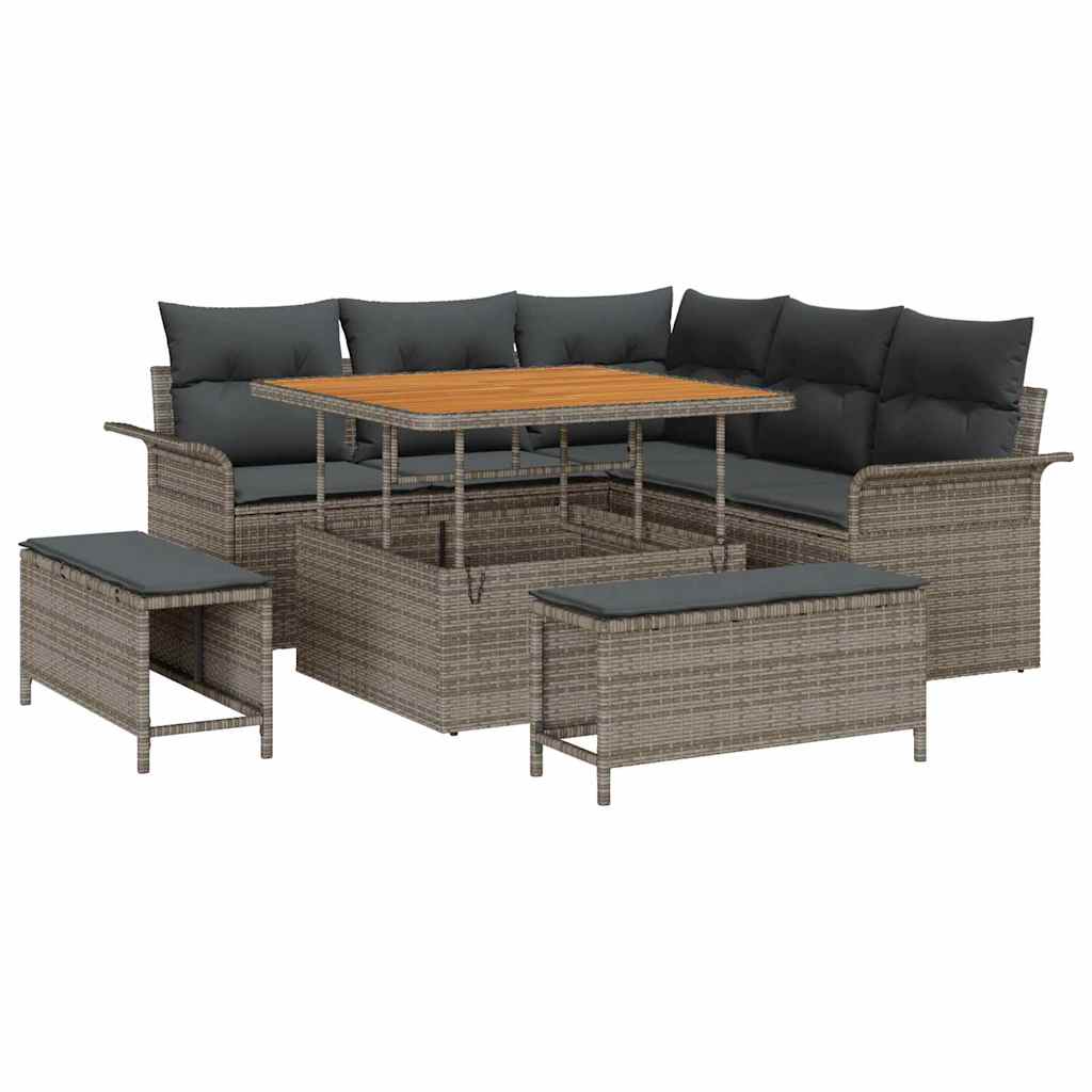 Havesofa Sæt med pude 8 pcs Grå polyrattan