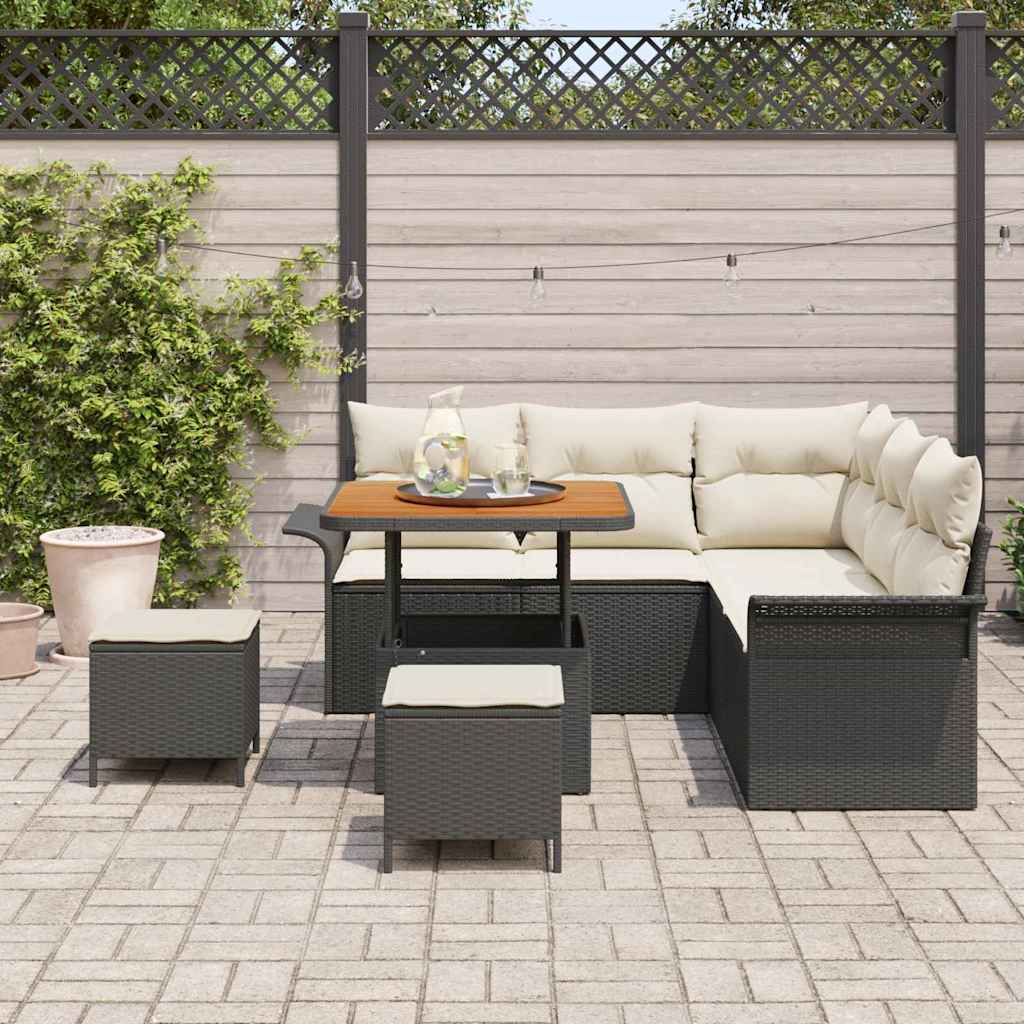 Havesofa Sæt 8 stk. Sort polyrattan