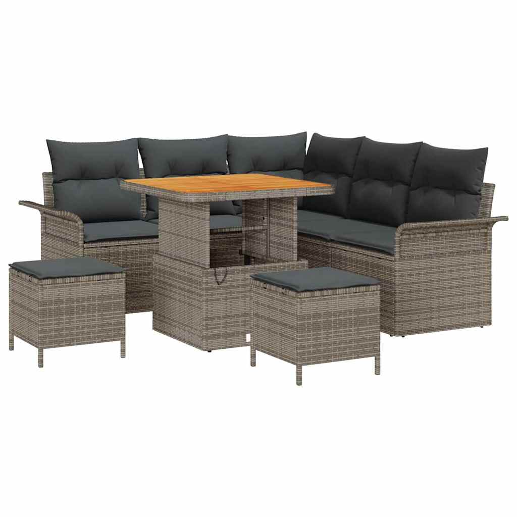 Havesofa Sæt med pude 8 pcs Grå polyrattan