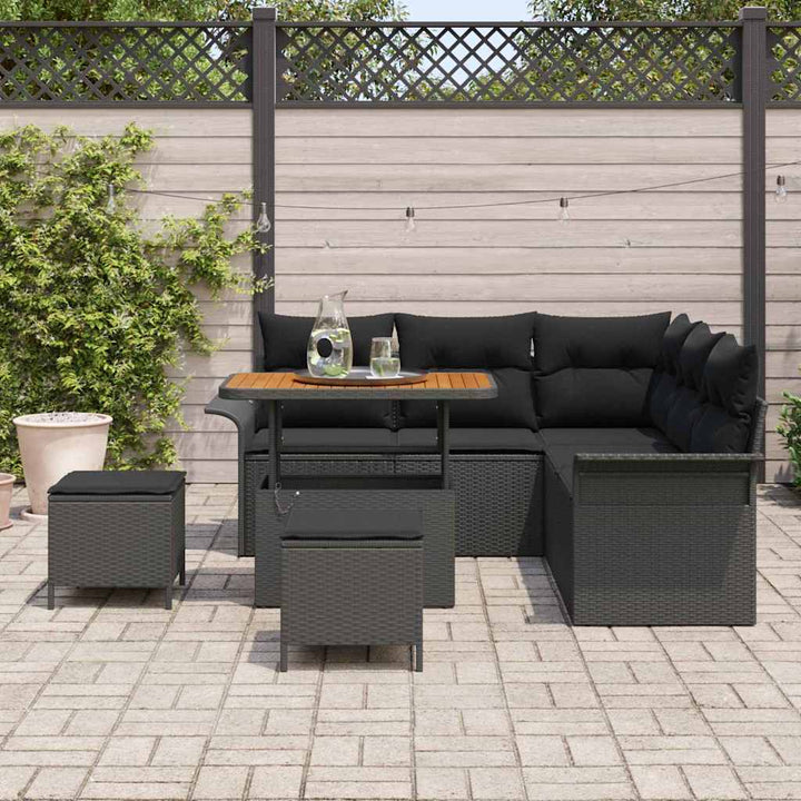 Havesofa Sæt med pude 8 pcs Sort polyrattan