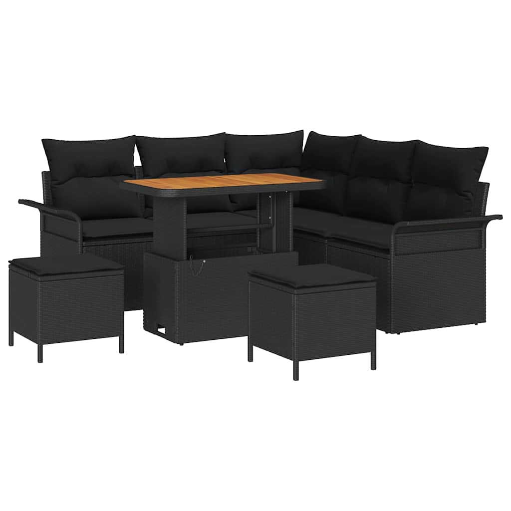 Havesofa Sæt med pude 8 pcs Sort polyrattan