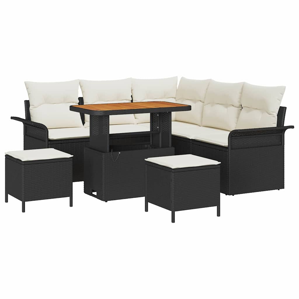 Havesofa Sæt 8 stk. Sort polyrattan