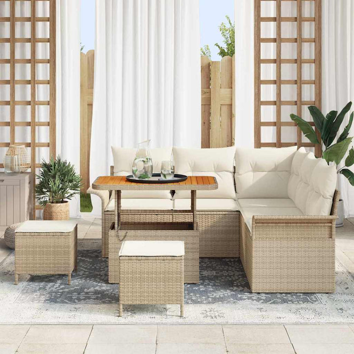 Havesofa Sæt med pude 8 pcs Beige polyrattan