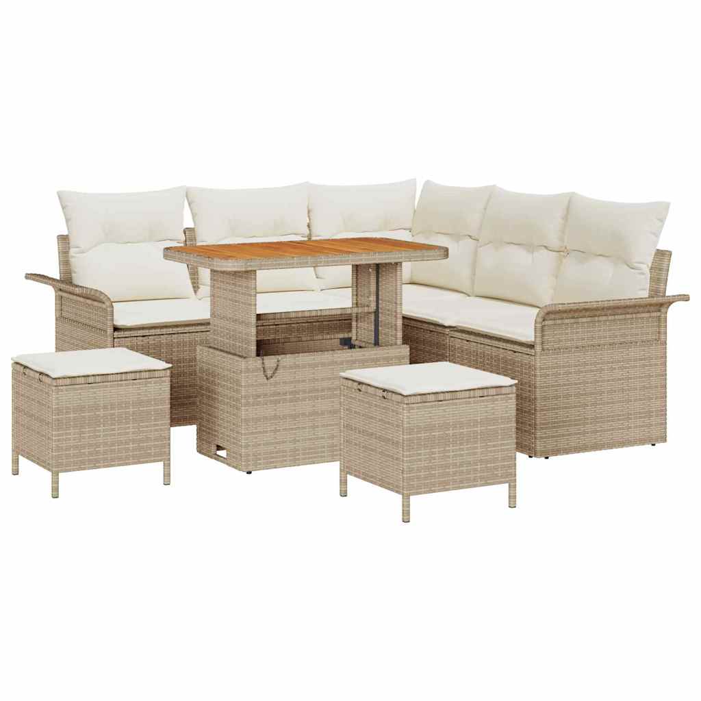 Havesofa Sæt med pude 8 pcs Beige polyrattan
