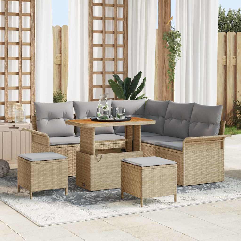 Havesofa Sæt med pude 8 pcs Beige polyrattan