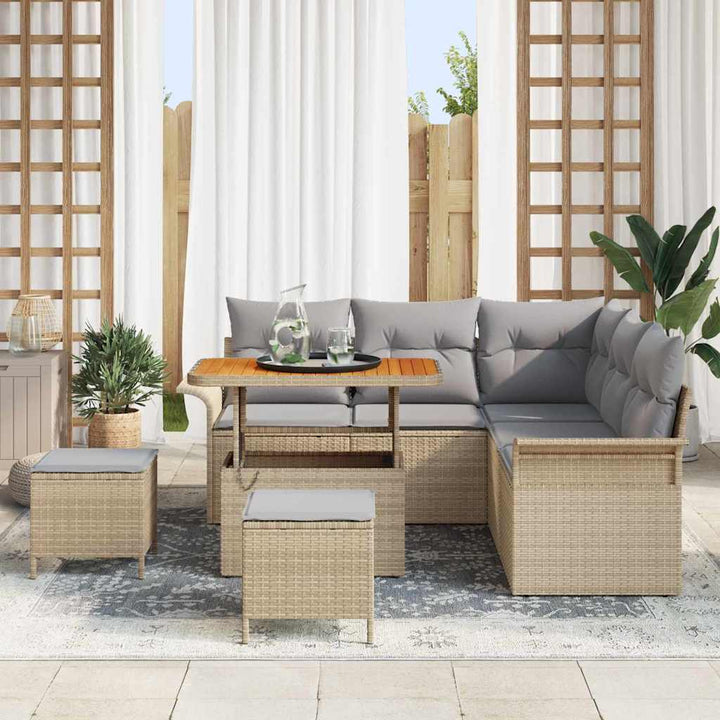 Havesofa Sæt med pude 8 pcs Beige polyrattan