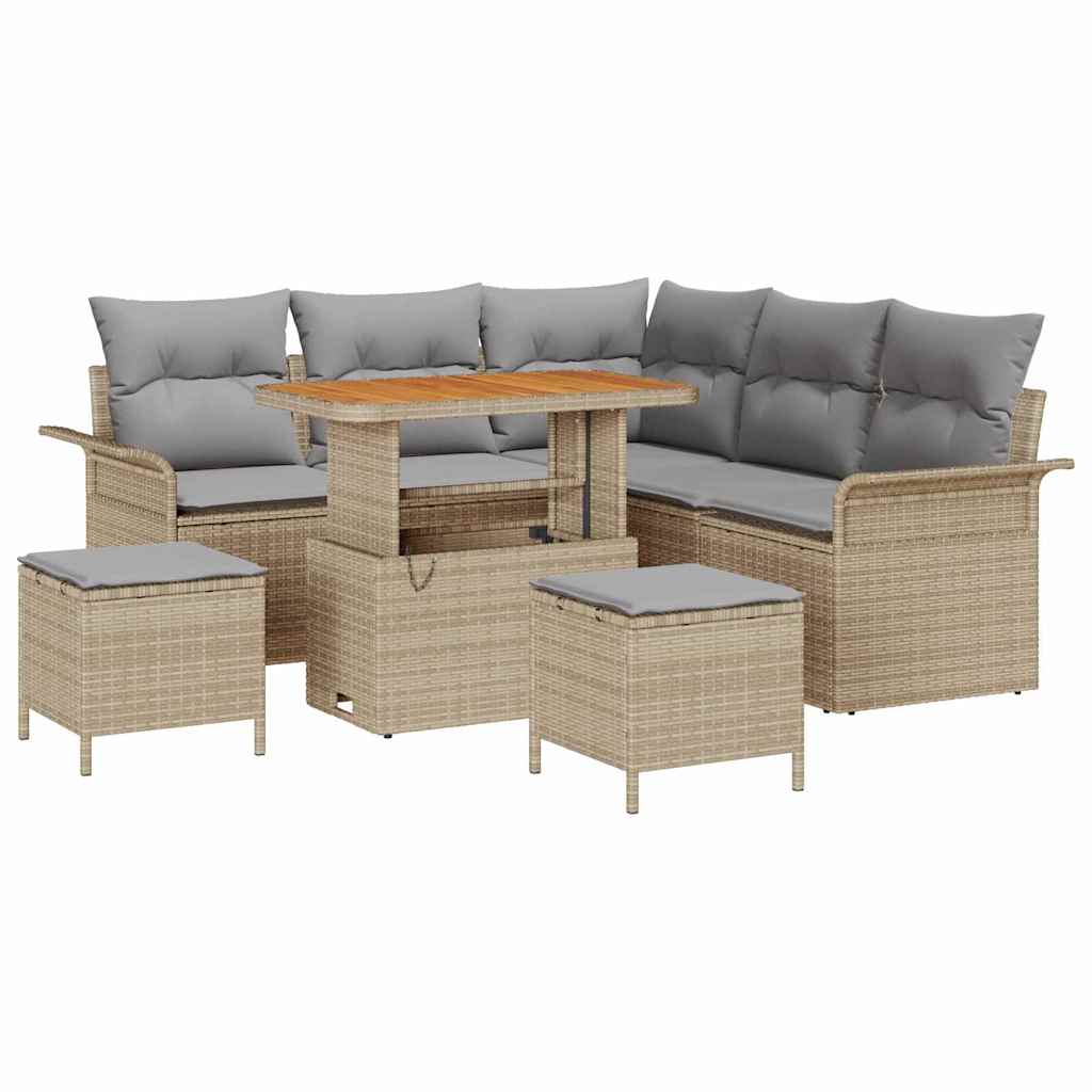 Havesofa Sæt med pude 8 pcs Beige polyrattan