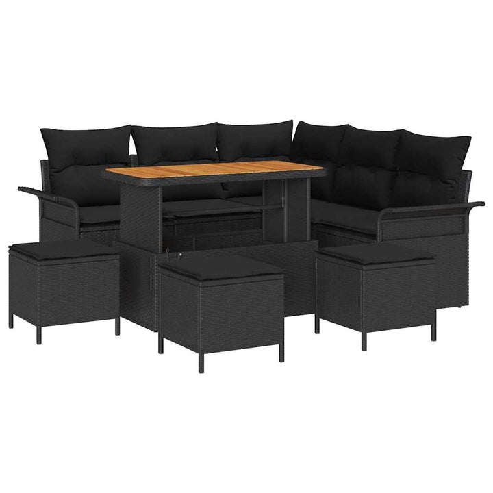 Havesofa Sæt med pude 9 pcs Sort polyrattan