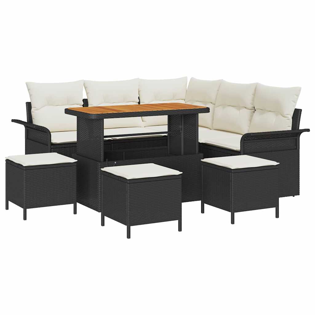 Havesofa Sæt 9 stk. Sort polyrattan