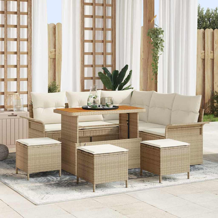 Havesofa Sæt med pude 9 pcs Beige polyrattan
