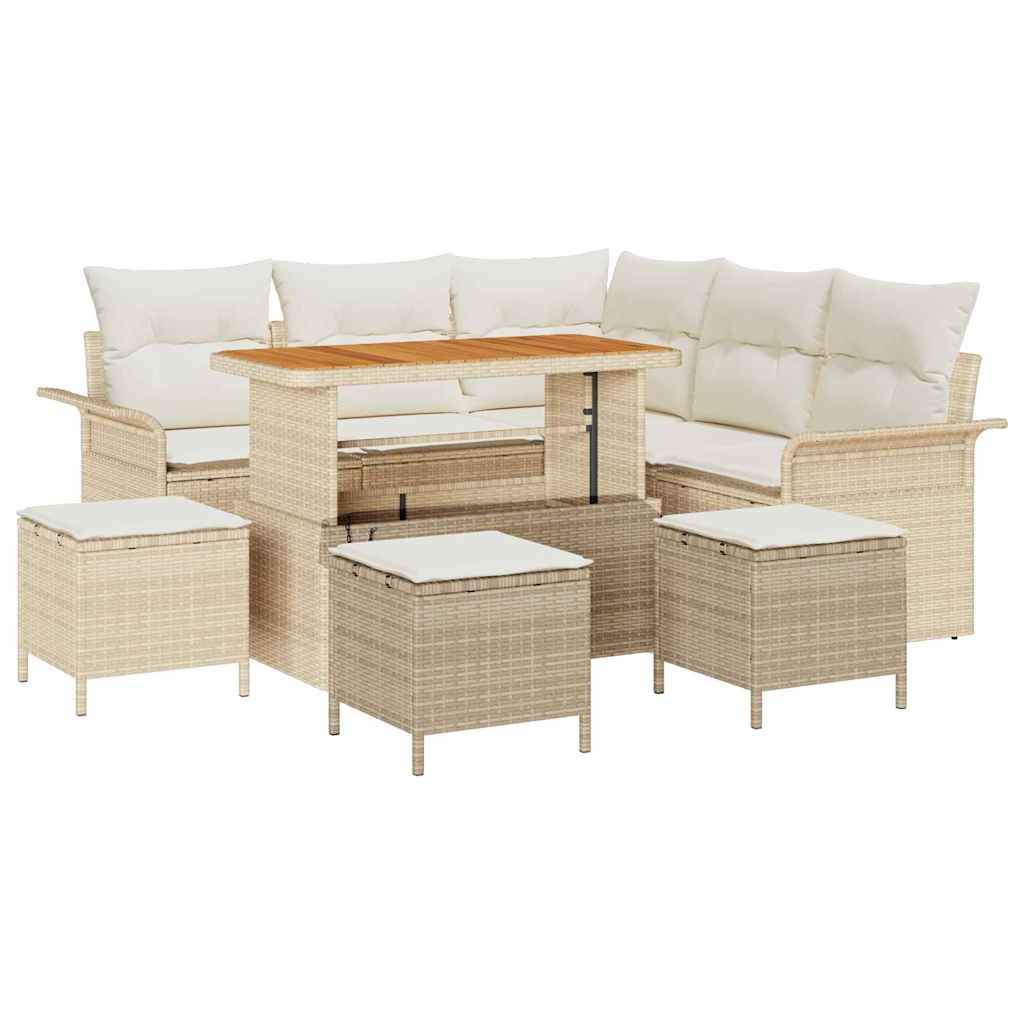 Havesofa Sæt med pude 9 pcs Beige polyrattan