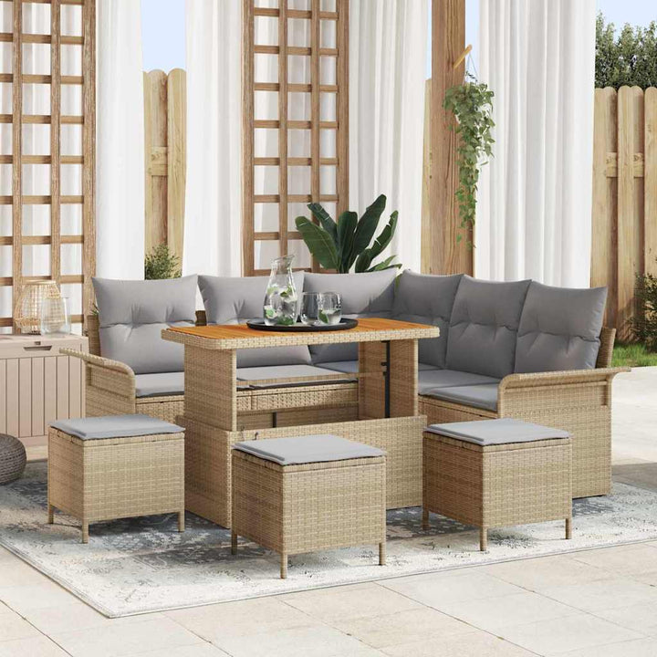 Havesofa Sæt med pude 9 pcs Beige polyrattan