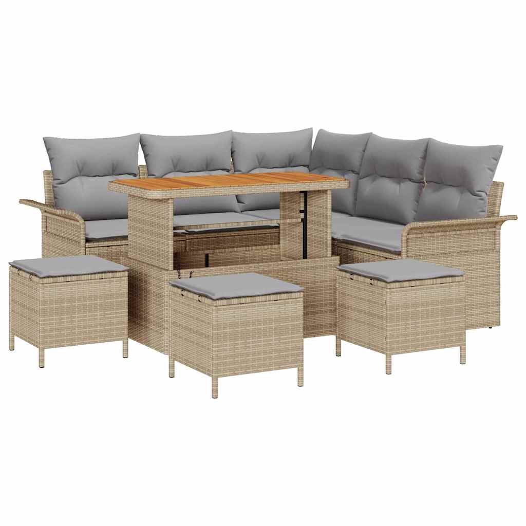 Havesofa Sæt med pude 9 pcs Beige polyrattan