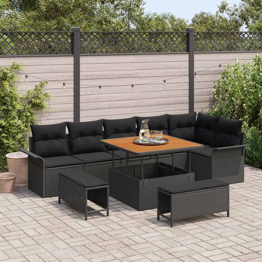 Havesofa Sæt 9 stk. Sort polyrattan