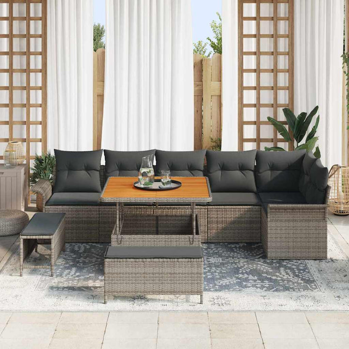 Havesofa Sæt med pude 9 pcs Grå polyrattan