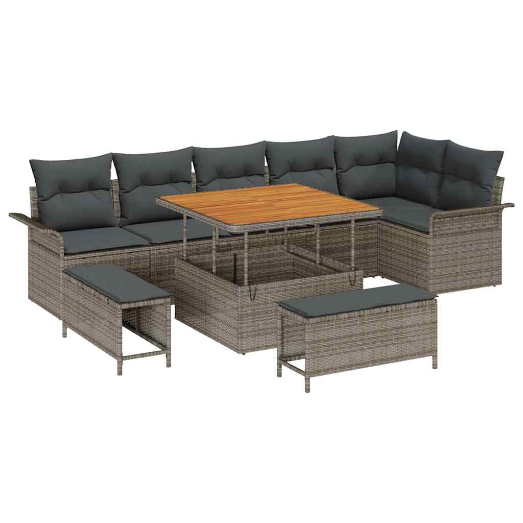 Havesofa Sæt med pude 9 pcs Grå polyrattan