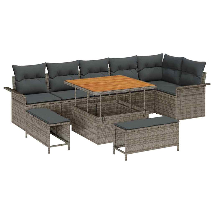 Havesofa Sæt med pude 9 pcs Grå polyrattan