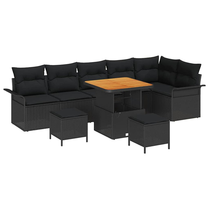 Havesofa Sæt med pude 9 pcs Sort polyrattan