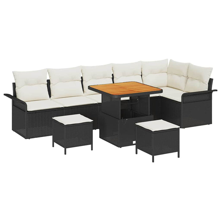 Havesofa Sæt med pude 9 pcs Sort polyrattan