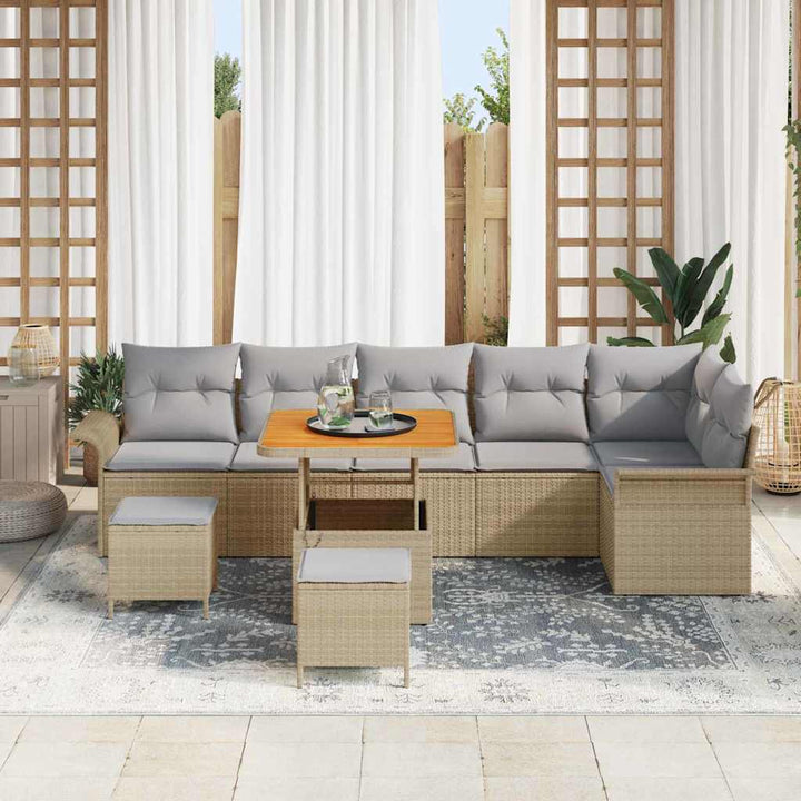 Havesofa Sæt med pude 9 pcs Beige polyrattan