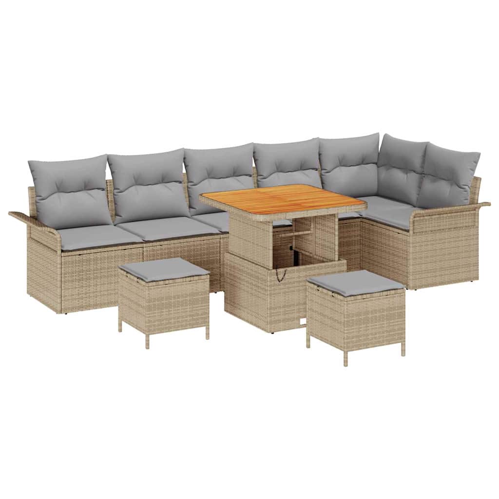 Havesofa Sæt med pude 9 pcs Beige polyrattan