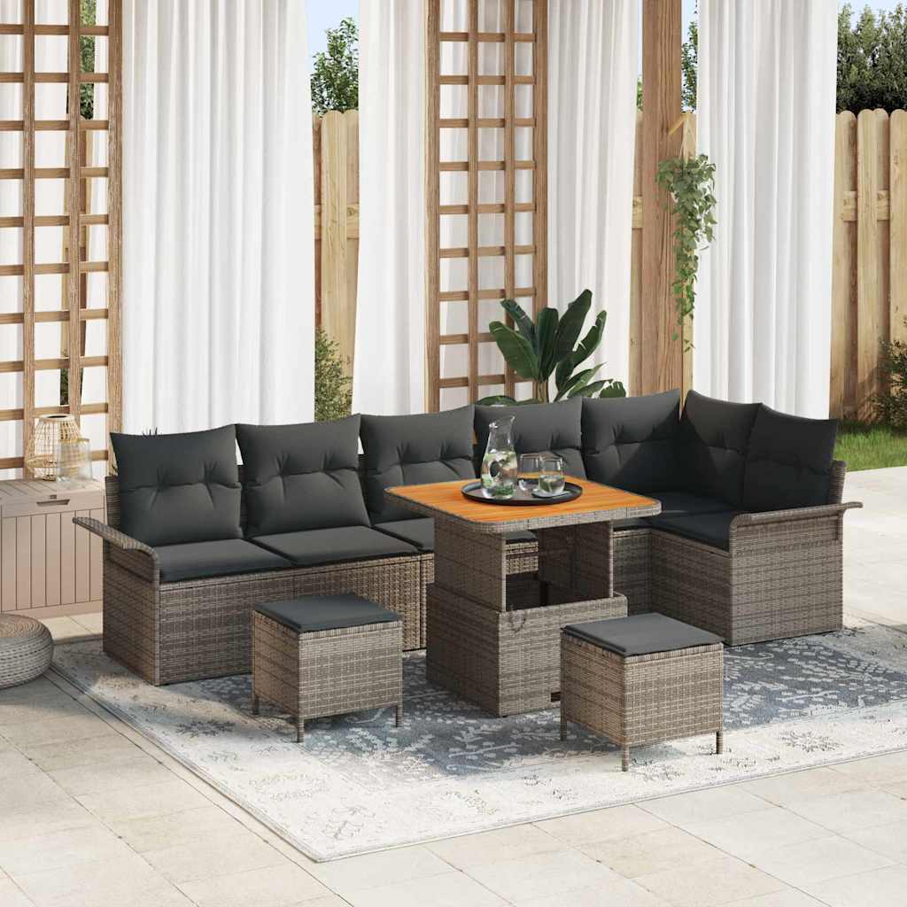 Havesofa Sæt 9 stk. Grå polyrattan