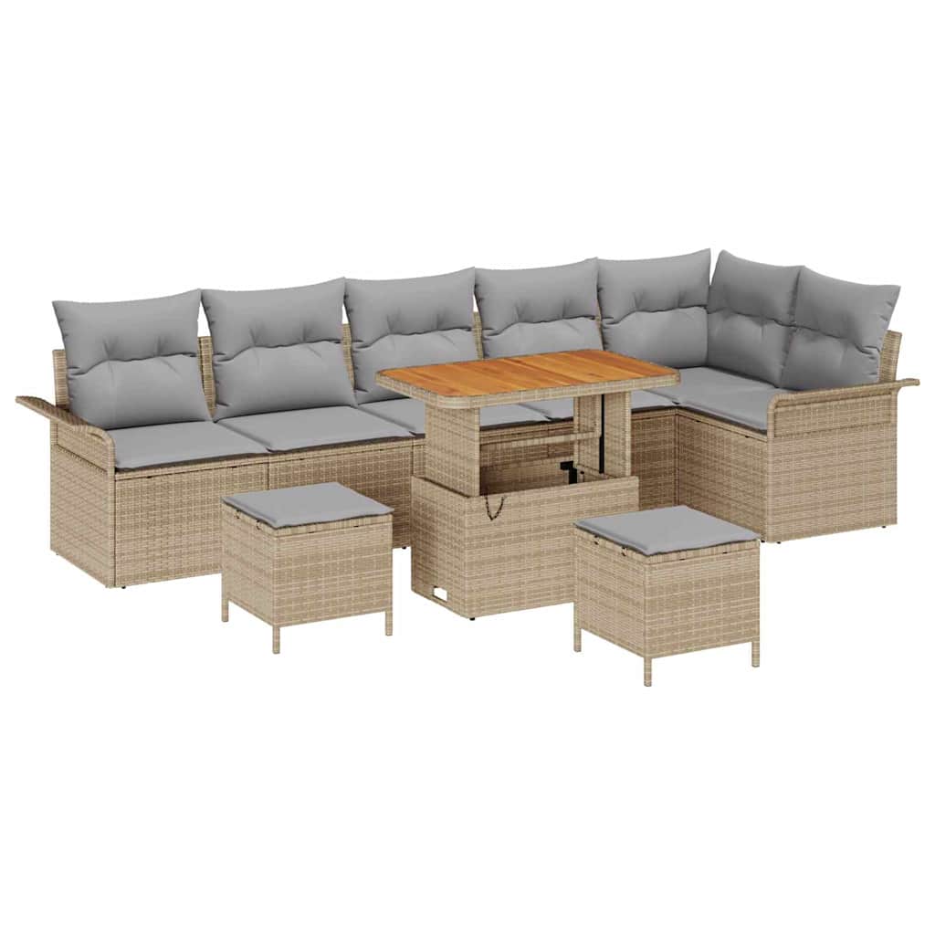 Havesofa Sæt med pude 9 pcs Beige polyrattan