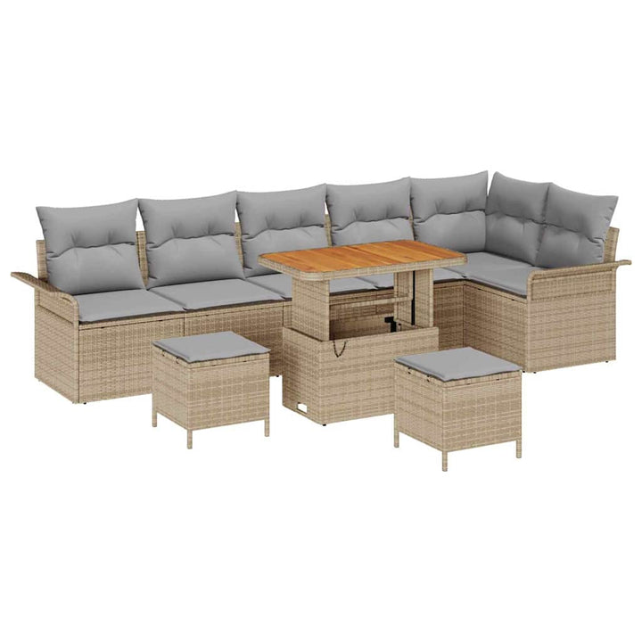 Havesofa Sæt med pude 9 pcs Beige polyrattan