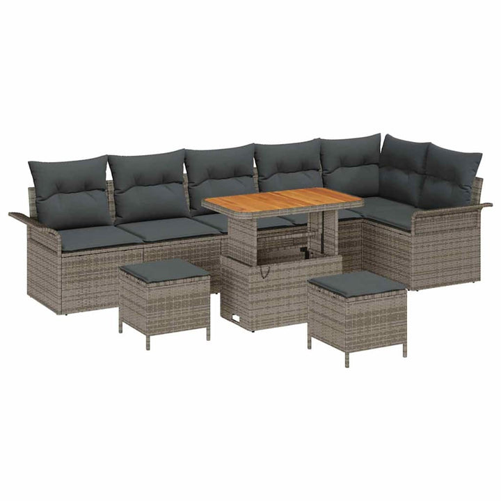 Havesofa Sæt med pude 9 pcs Grå polyrattan