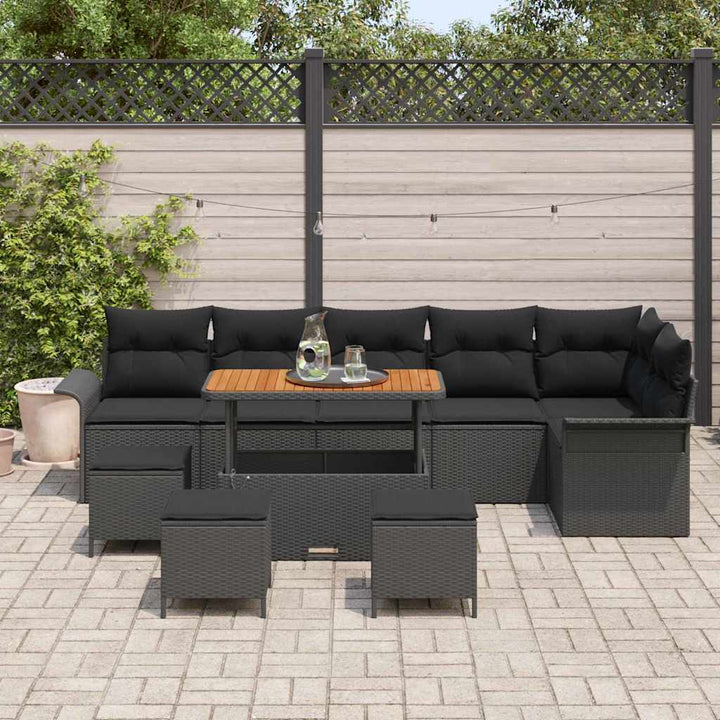 Havesofa Sæt med pude 10 pcs Sort polyrattan