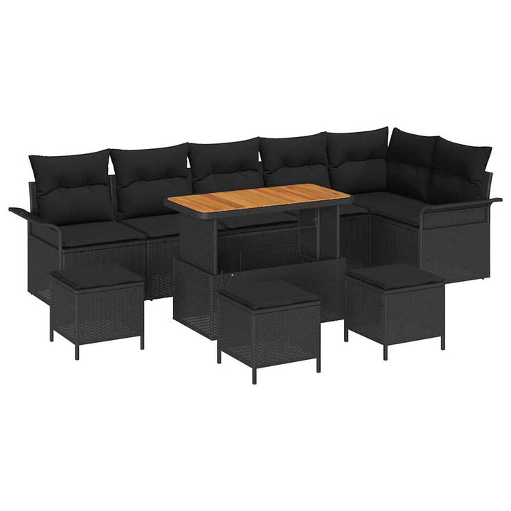 Havesofa Sæt med pude 10 pcs Sort polyrattan