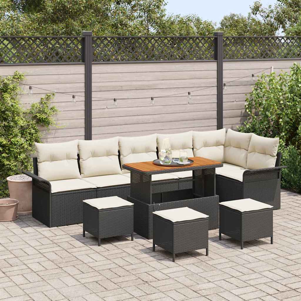 Havesofa Sæt med pude 10 pcs Sort polyrattan
