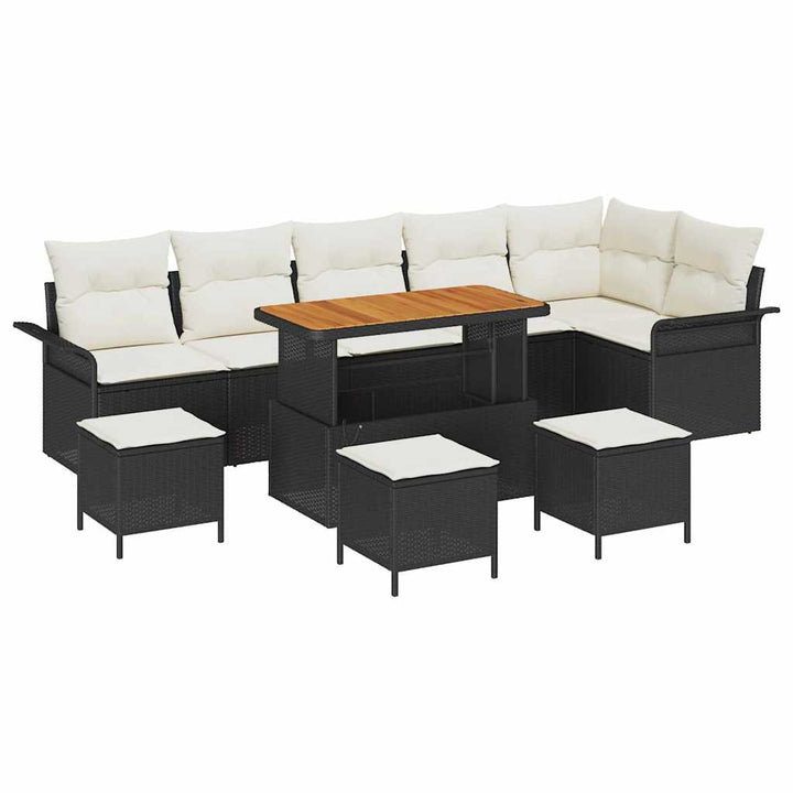 Havesofa Sæt med pude 10 pcs Sort polyrattan
