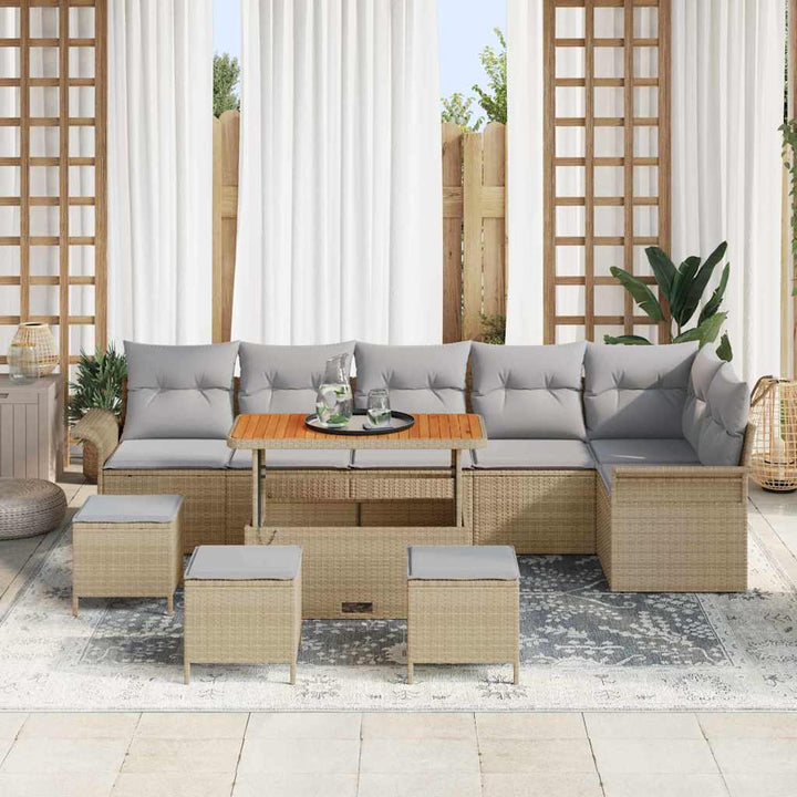 Havesofa Sæt med pude 10 pcs Beige polyrattan