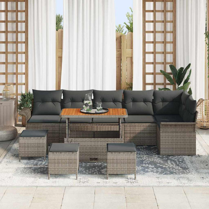 Havesofa Sæt med pude 10 pcs Grå polyrattan