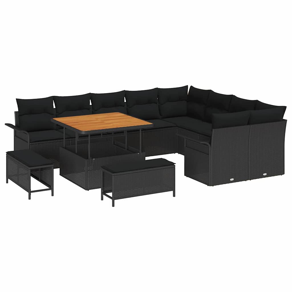Havesofa Sæt med pude 12 pcs Sort polyrattan