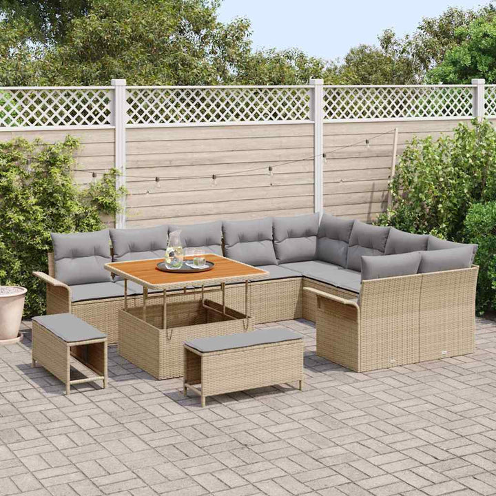 Havesofa Sæt med pude 12 pcs Beige polyrattan