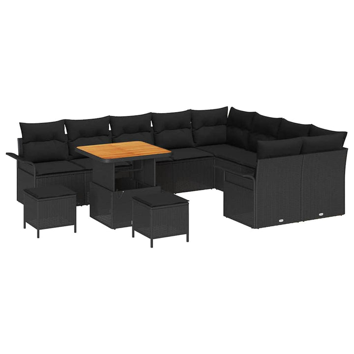Havesofa Sæt med pude 12 pcs Sort polyrattan