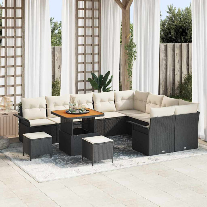 Havesofa Sæt med pude 12 pcs Sort polyrattan