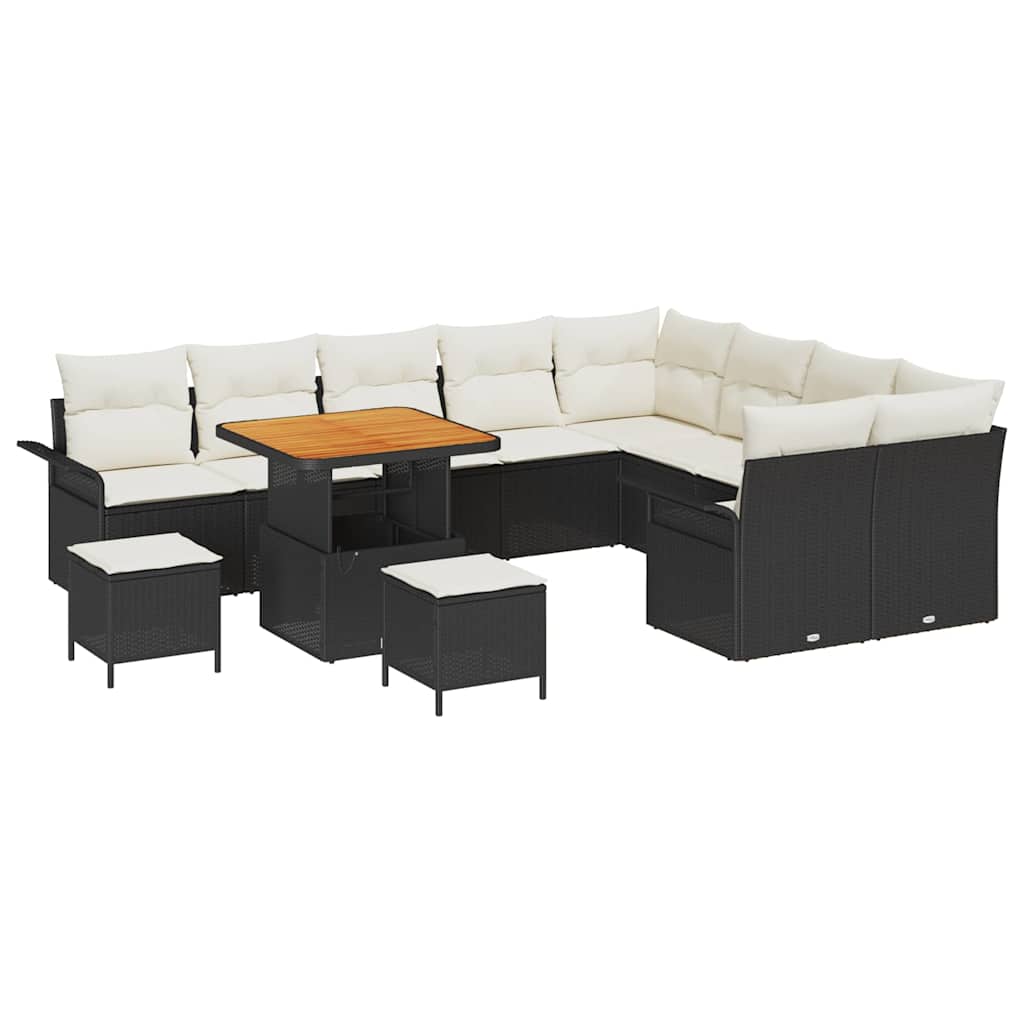Havesofa Sæt med pude 12 pcs Sort polyrattan